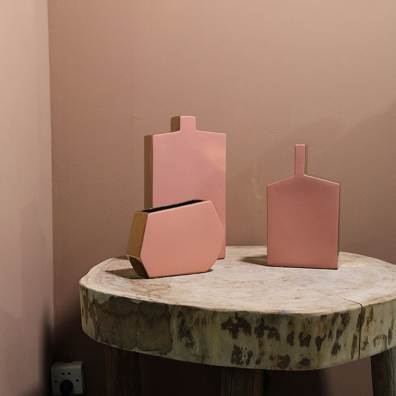 Matte frosted high-end creative Nordic light luxury Morandi color ceramic vase, electroplated gold hydroponic dried flower vase detail image 4