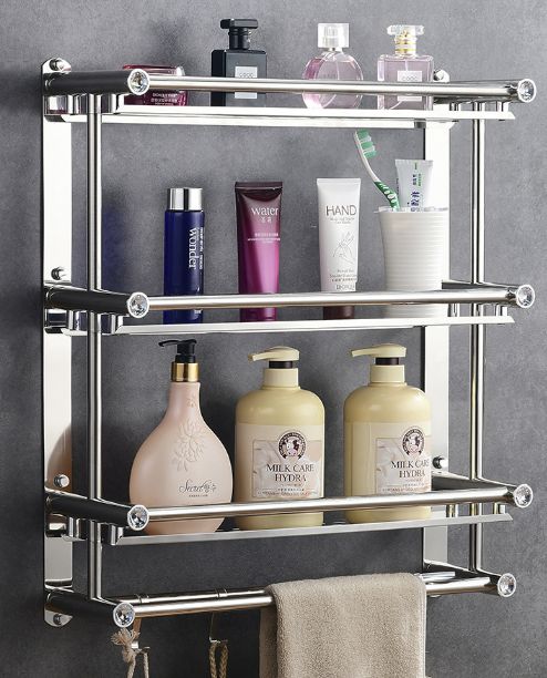 Stainless steel bathroom storage rack without perforation towel rack