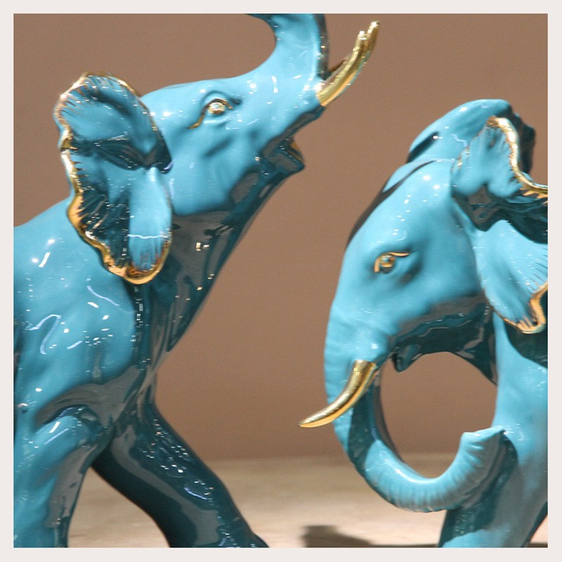 Creative modern ceramic elephant ornaments, simple home animal decorations, dark green and gilded auspicious elephant ornaments detail image 6