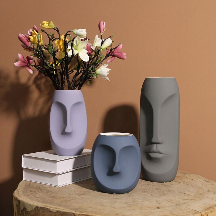 High-quality creative Morandi matte frosted simple face ceramic vase detail image 1