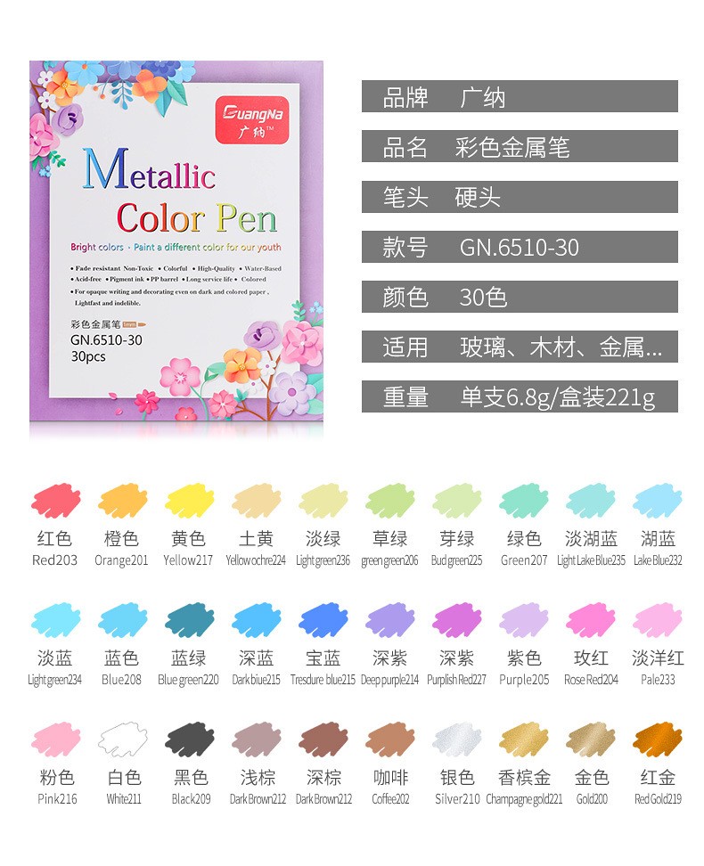 Genuine Guangna 6510 multi-purpose metallic photo pen, album pen, signature pen, black cardstock special pen, 20 colors pic 2