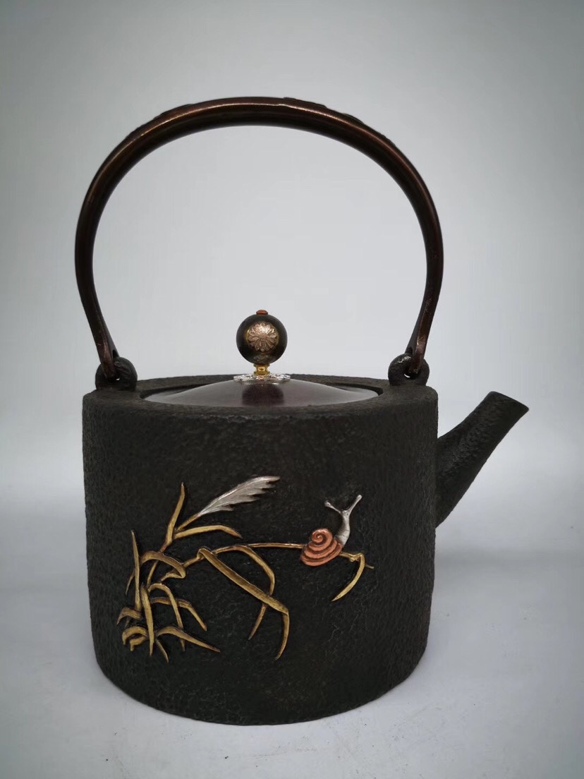 镶嵌定制款老铁壶搪瓷茶具高档礼盒套装铜盖铜把铸铁茶壶养生壶日本铁壶细节图