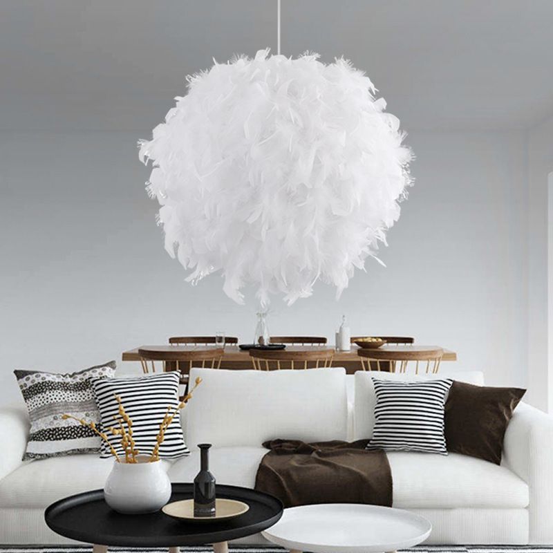 Bedroom children bedroom decoration exhibition hall stylish simple white pink rose feather ball chandelier