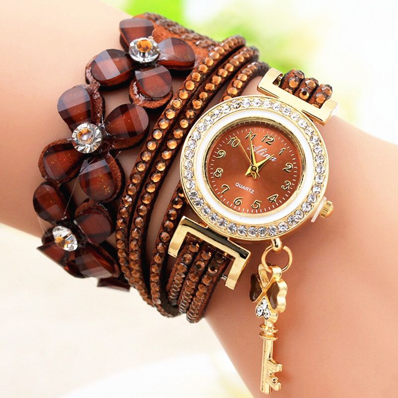 The new Amazon AliExpress hot-selling watch features a long band with three laps of water diamonds and is a fashionable and decorated women's watch Specification image