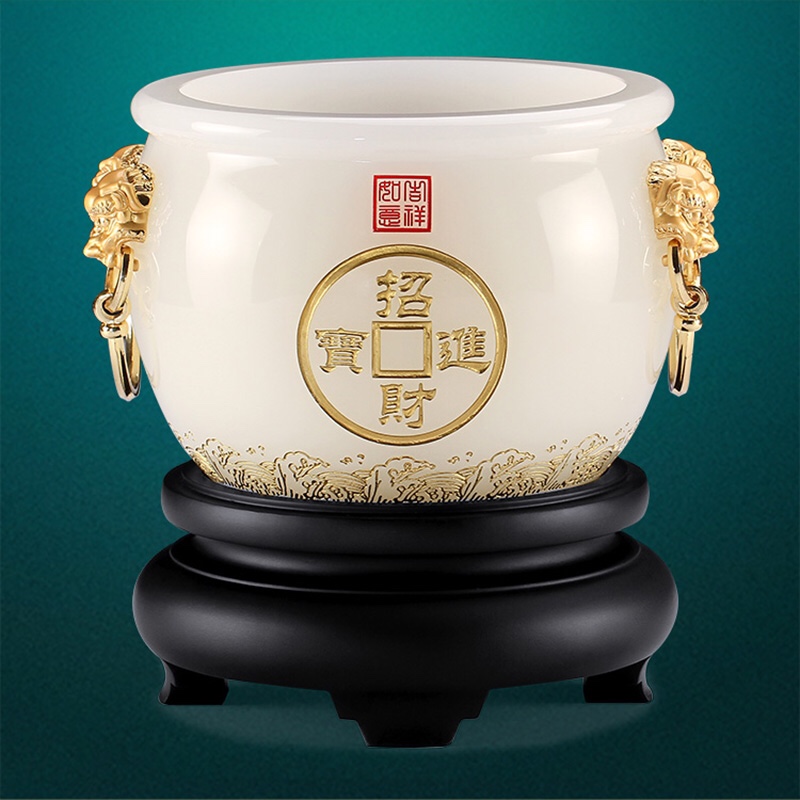 Treasure basin decoration, white jade and glass wine cabinet decoration, opening gift, office decoration