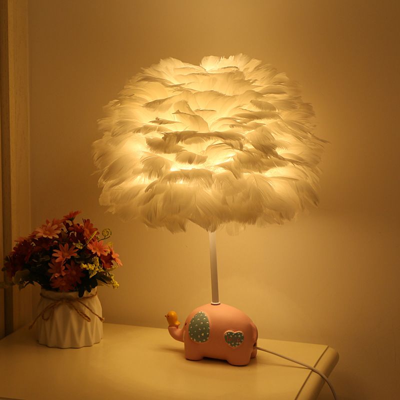 Feather lamp Unicorn little elephant resin cartoon children bedroom bedside creative personalized feather lamp wedding decoration
