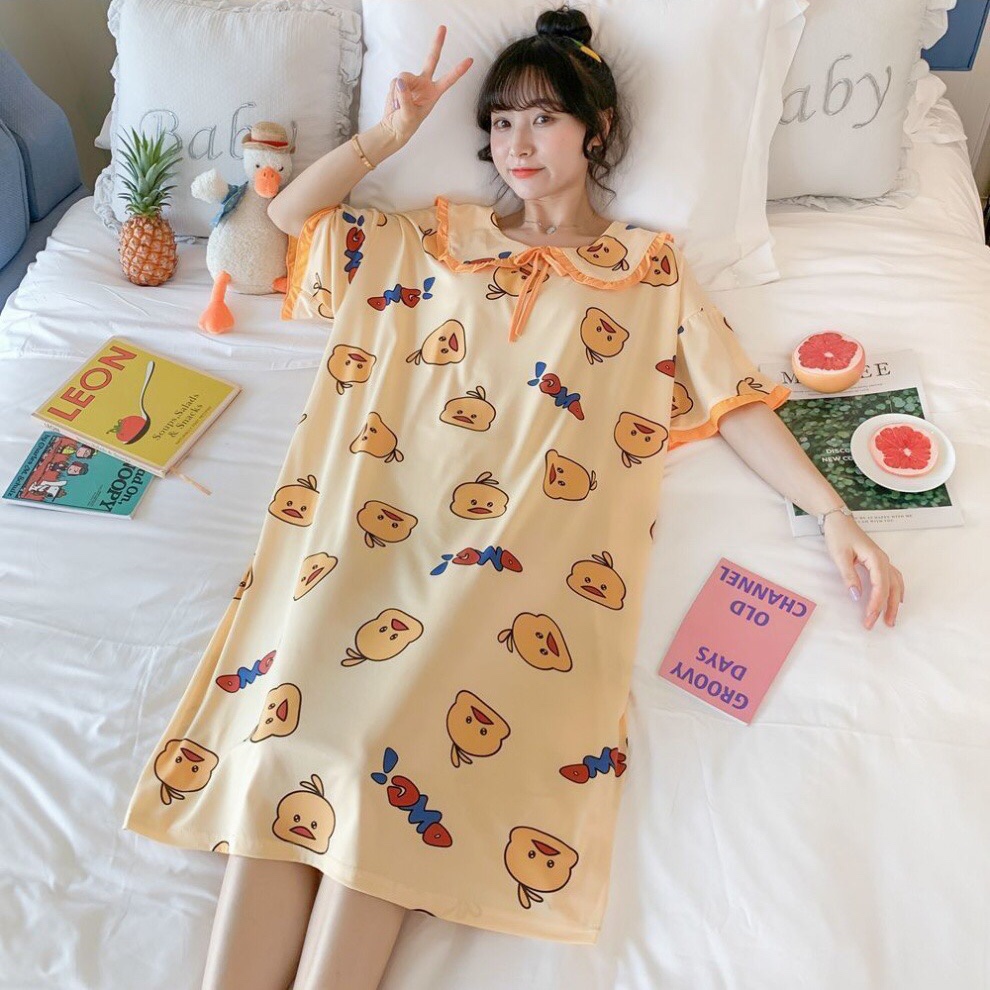 Summer's new sleeping dress is a popular hit. It's a cute cartoon sleeping dress for girls. It's a summer short-sleeved girl student. It's a Korean cartoon princess style. It's cute and loose. It's a large-sized pajama dress for women and home wear Specification image