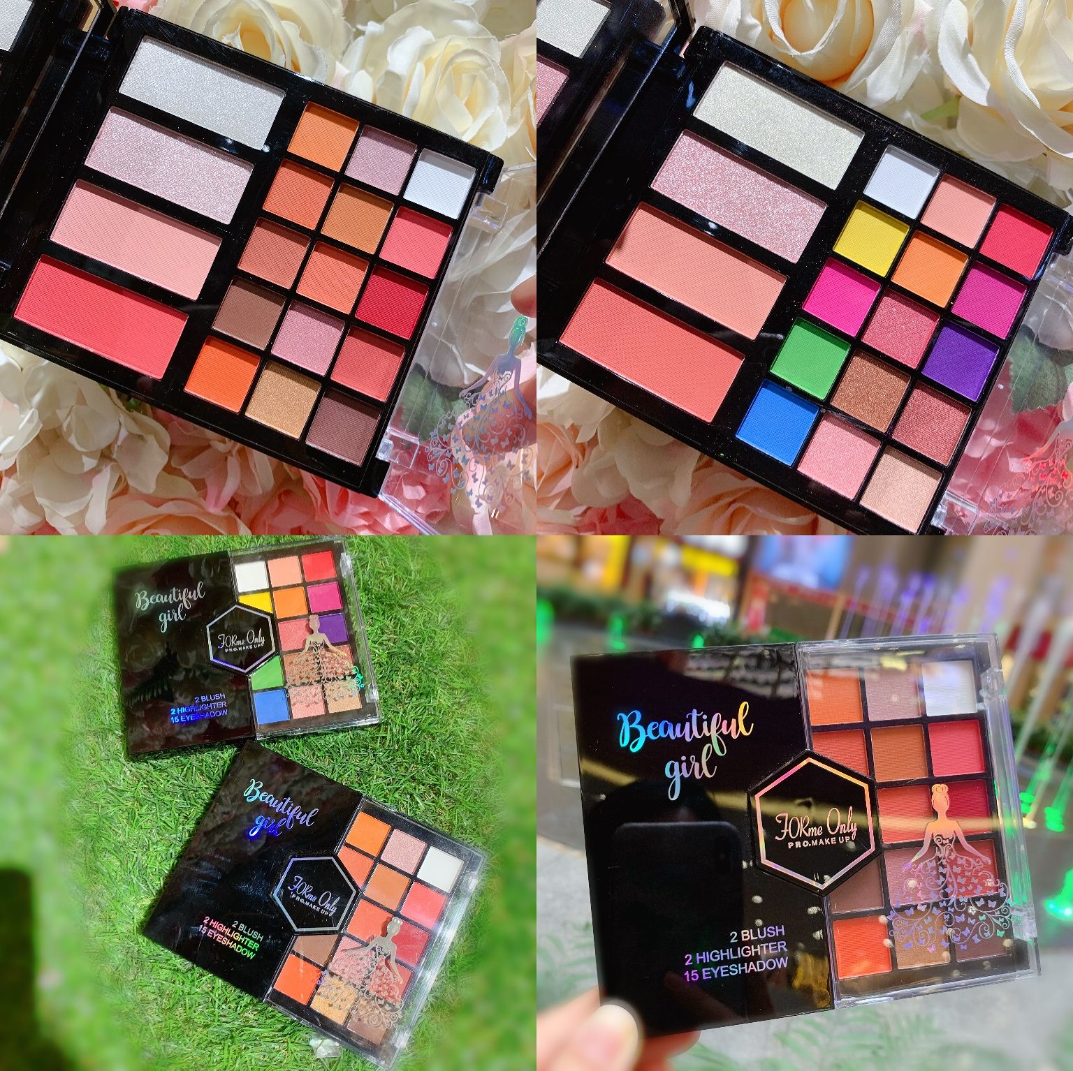 For Me Only 15 Color Eyeshadow ➕2 Color Blush ➕2 Color Highlights Specification drawing