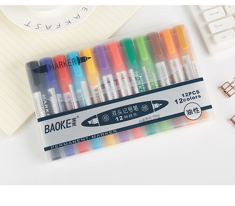 Bok MP210 12-color marker pen set, double-headed oil-based marker pic 14