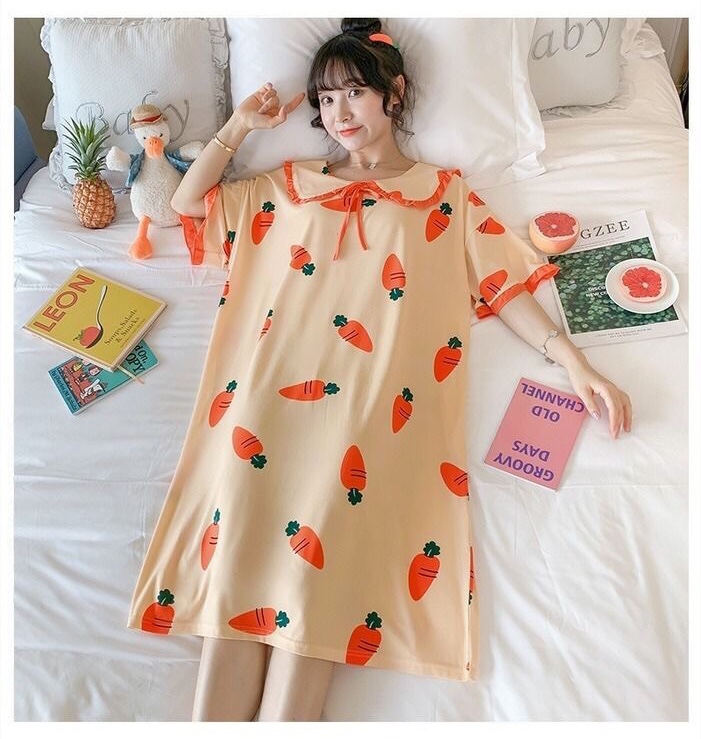 The new summer sleeping dress is a must-have hit. It's a carrot sleeping dress for women. It's a short-sleeved summer dress for female students. It's a Korean cartoon princess style. It's cute and loose. It's a large-sized pajama dress for women and home wear Specification image