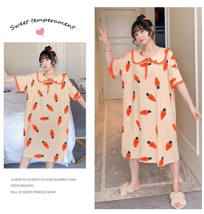 The new summer sleeping dress is a must-have hit. It's a carrot sleeping dress for women. It's a short-sleeved summer dress for female students. It's a Korean cartoon princess style. It's cute and loose. It's a large-sized pajama dress for women and home wear Application Scenario