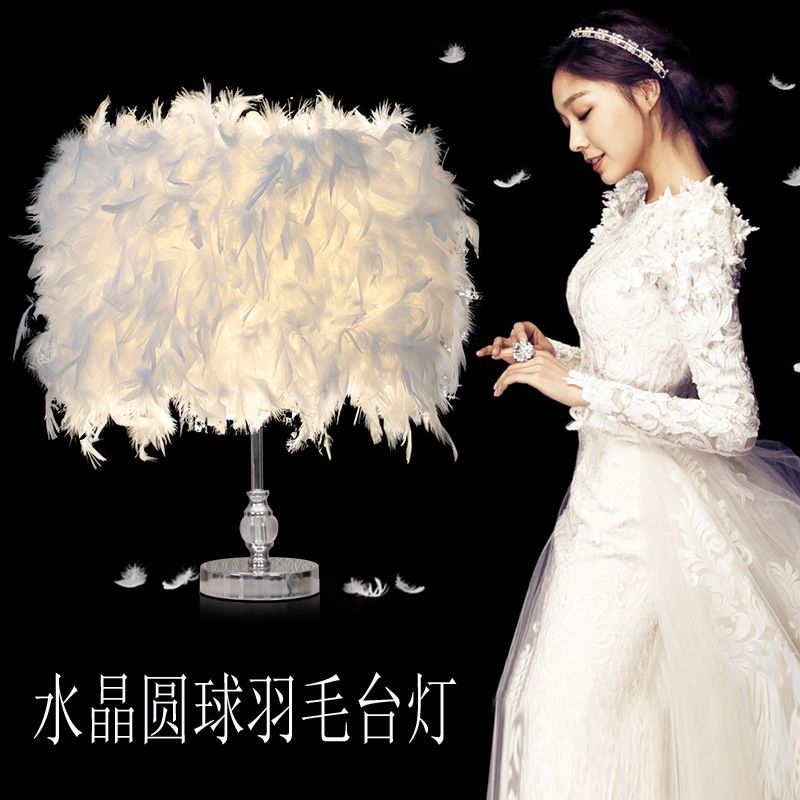 Wedding birthday gift Simple study bedroom bedside table anchor Crystal feather table lamp dimming feather table lamp