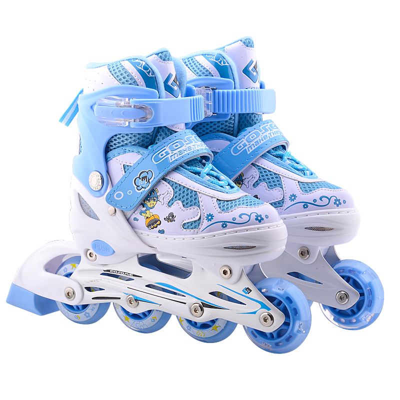 高鑫厂家溜冰鞋儿童 全套装闪光旱冰鞋 四码可调单排轮滑鞋儿童8905蓝图