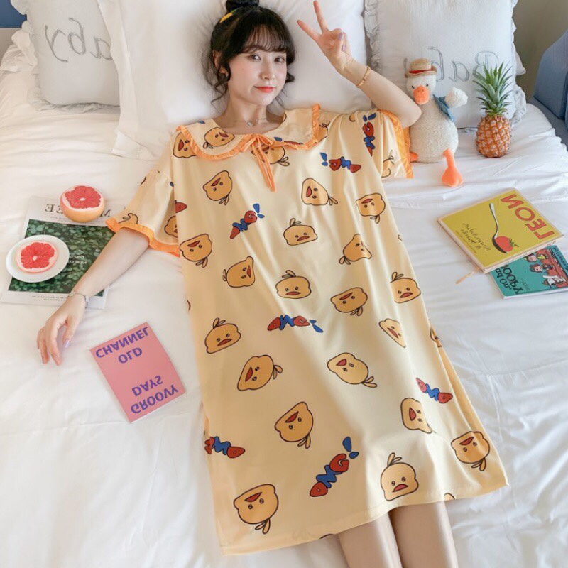 Summer's new sleeping dress is a popular hit. It's a cute cartoon sleeping dress for girls. It's a summer short-sleeved girl student. It's a Korean cartoon princess style. It's cute and loose. It's a large-sized pajama dress for women and home wear detail image 1