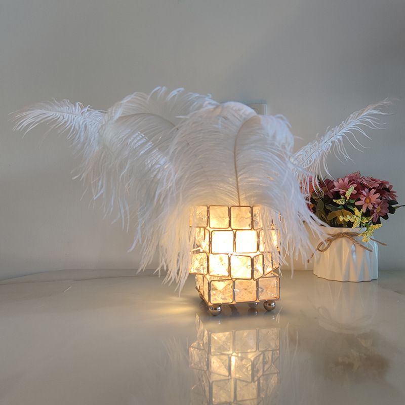 Feather lamp bedroom wedding headboard ostrich feather lamp Crystal INS Maiden creative handmade decorative lamp