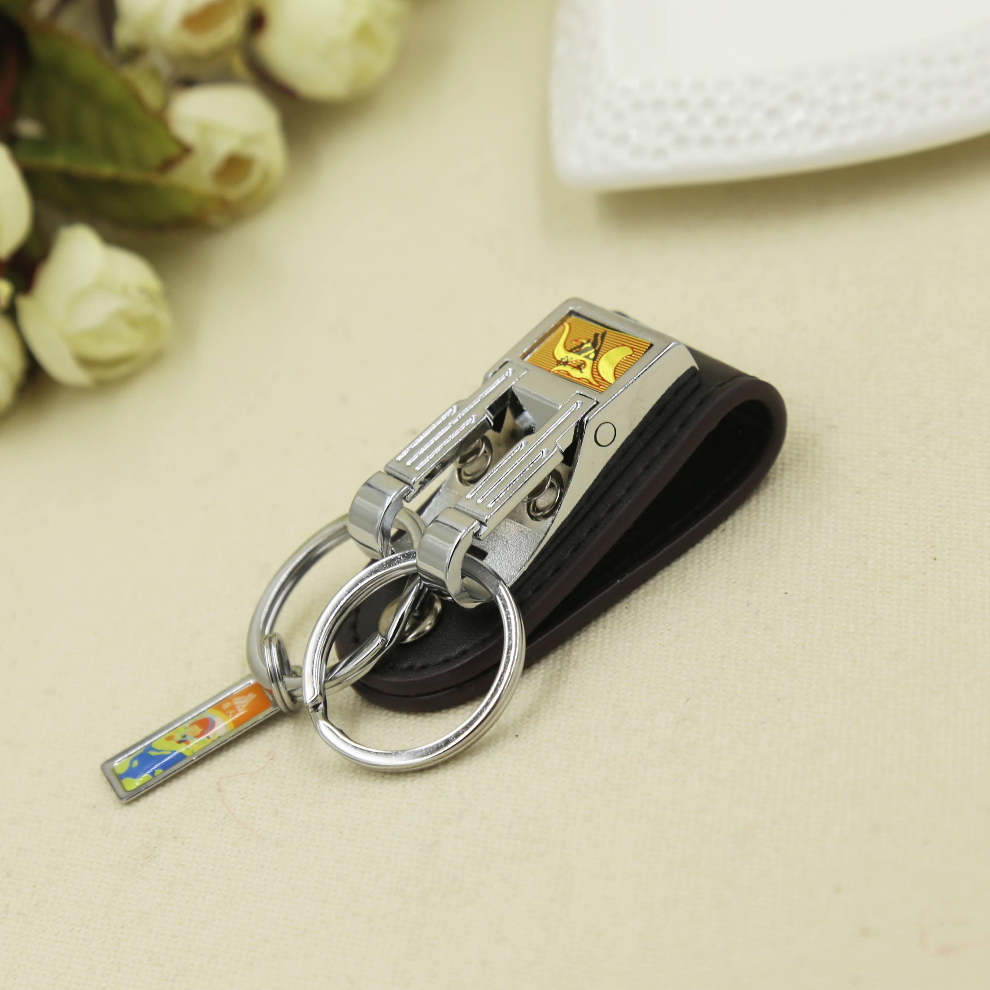 Strong Man Stainless Steel double-ring keychain, metal key chain, belt buckle, men's keychain 8844 detail image 3