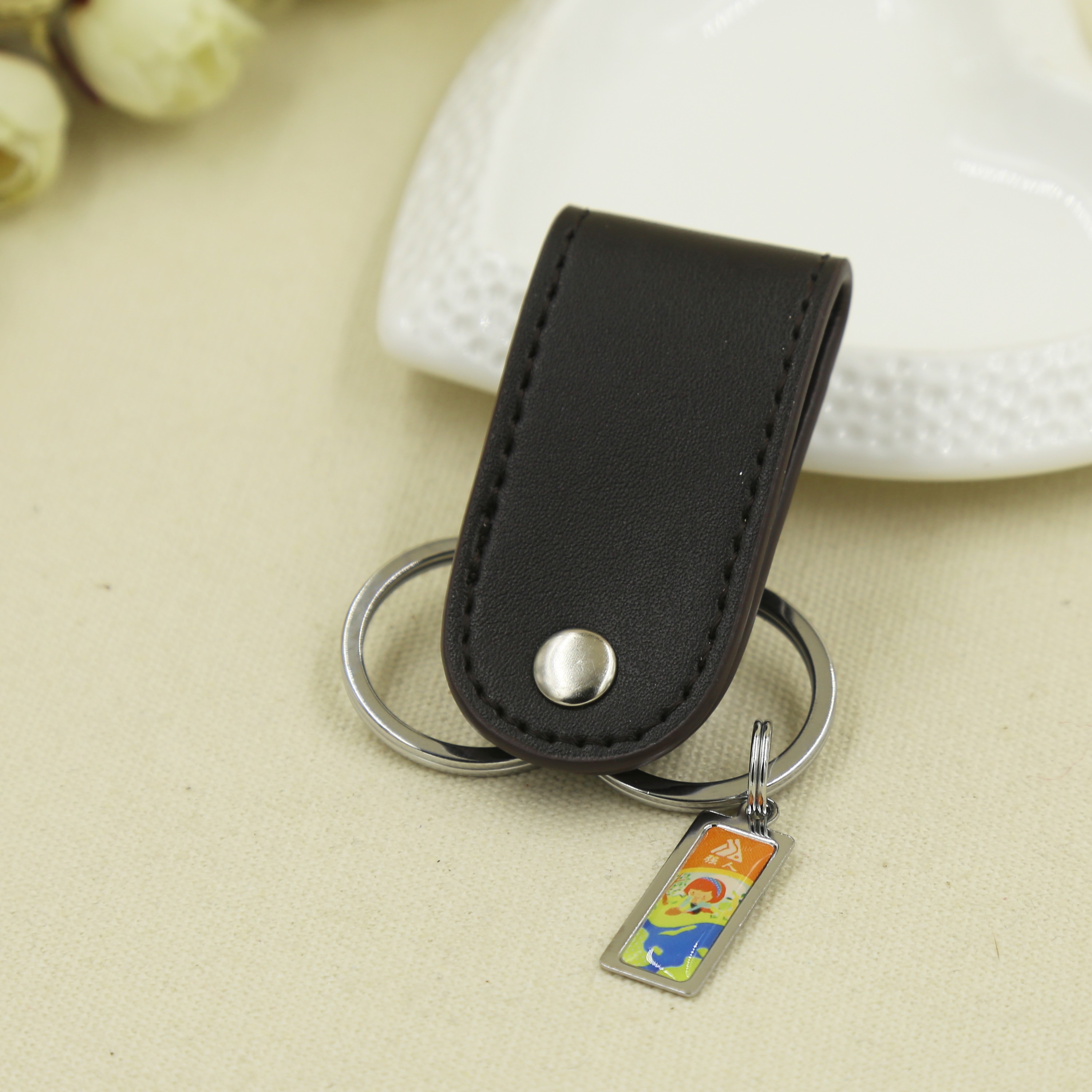 Strong Man Stainless Steel double-ring keychain, metal key chain, belt buckle, men's keychain 8844 detail image 1