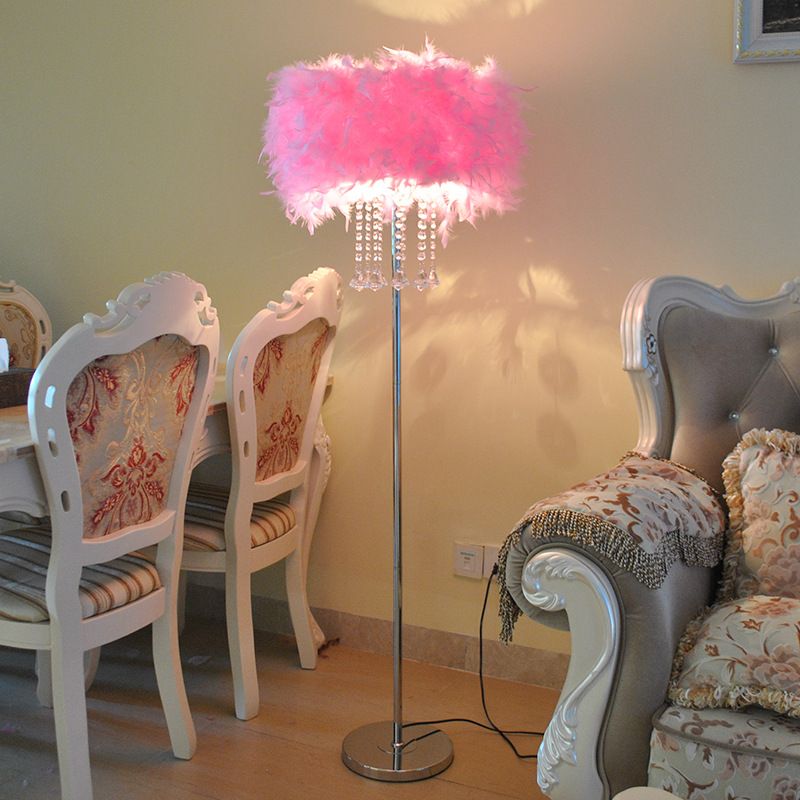 European bedroom living room crystal feather floor lamp LED remote control dimming lamps