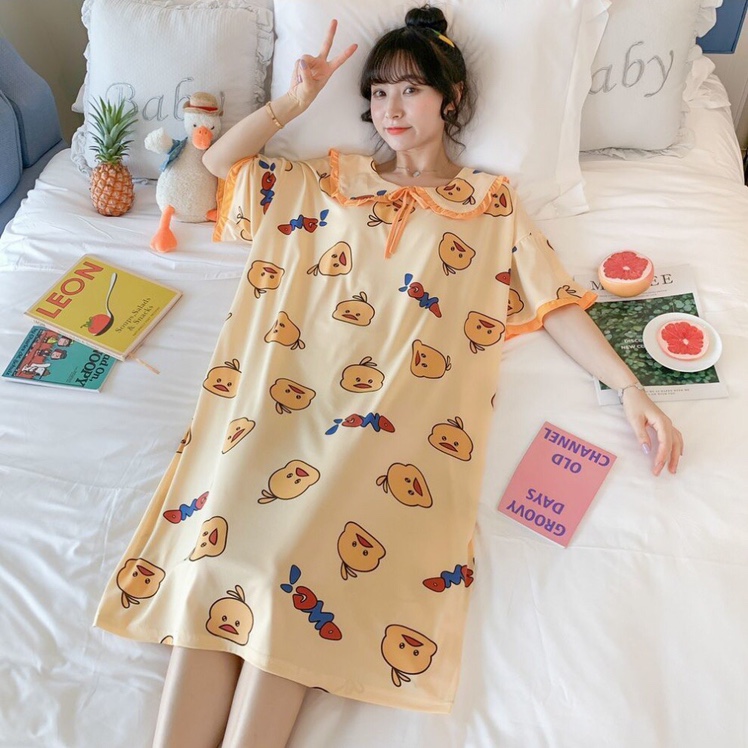 Summer's new sleeping dress is a popular hit. It's a cute cartoon sleeping dress for girls. It's a summer short-sleeved girl student. It's a Korean cartoon princess style. It's cute and loose. It's a large-sized pajama dress for women and home wear