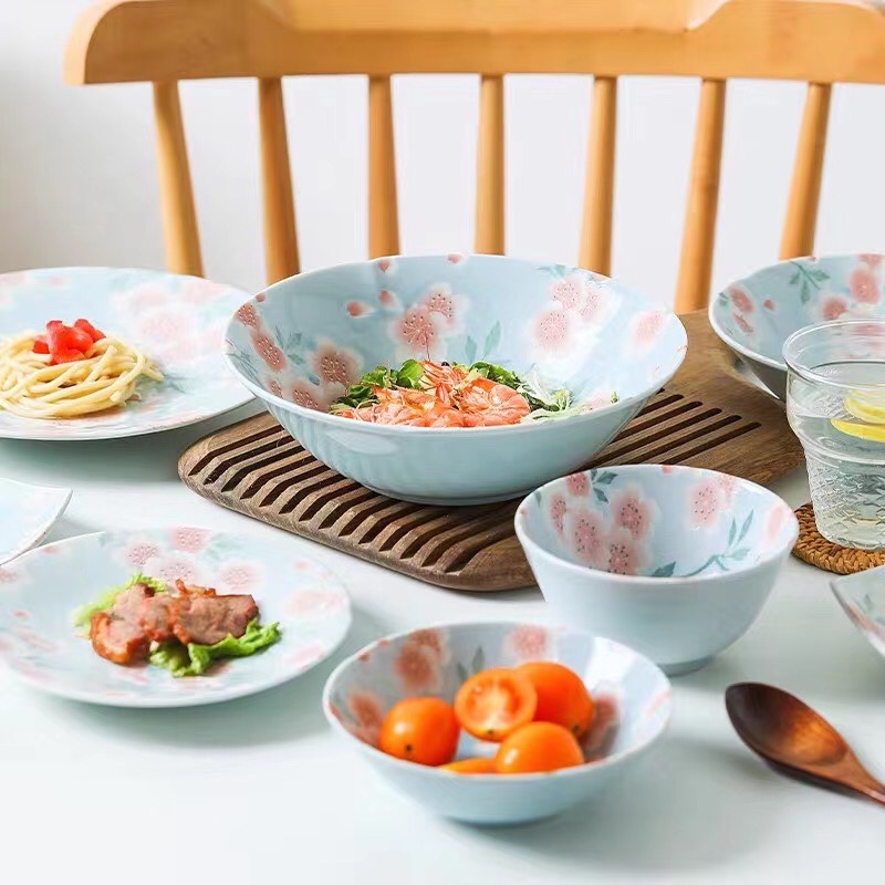 日本进口美浓烧漫舞樱花粉蓝8.3英寸碗详情图9