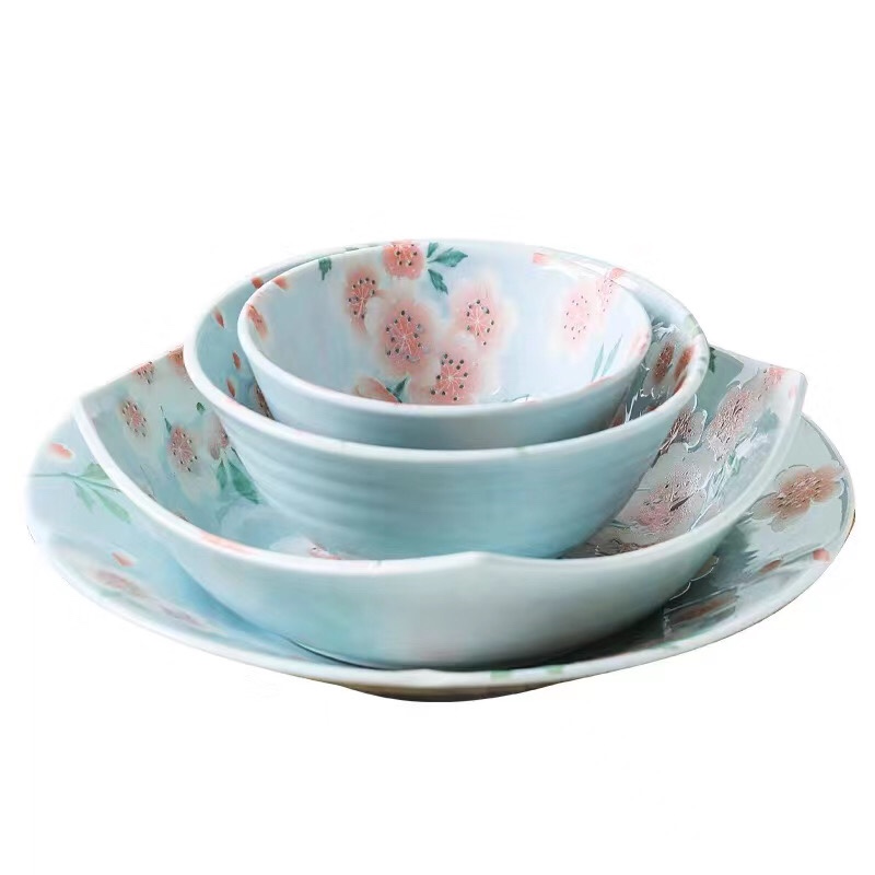 日本进口美浓烧漫舞樱花粉蓝8.3英寸碗详情图7