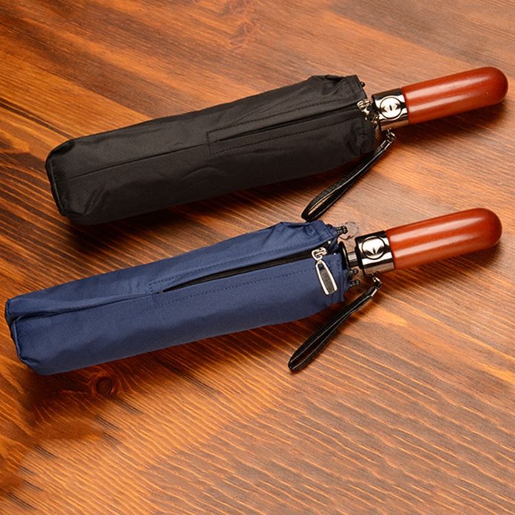 厂家直销实木8骨透气全自动三折伞 双层加固抗风广告伞可定制logo