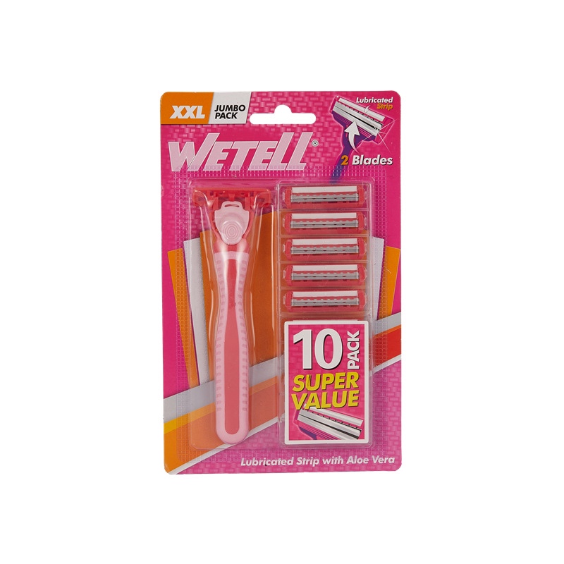 WETELL厂家新款一次性手动剃须刀二层不锈钢可替换刀头10刀头细节图