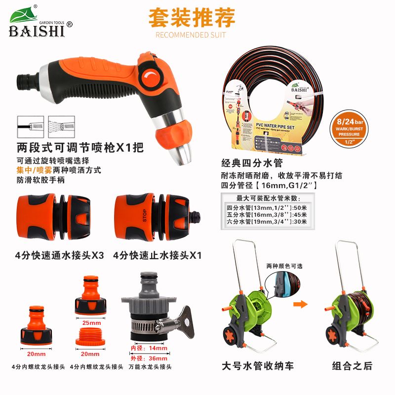 新款手推水管车可伸缩多功能高压洗车喷水枪园艺浇花冲洗套装批发产品图