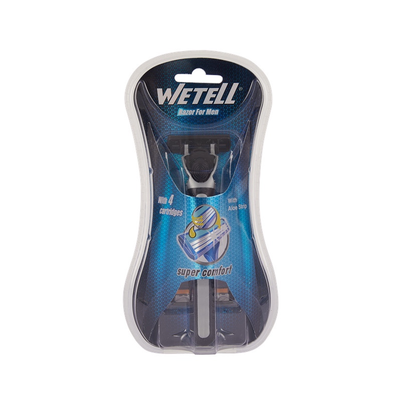 The new men's disposable manual shaver from WETELL features a three-layer stainless steel replaceable blade head Specification image