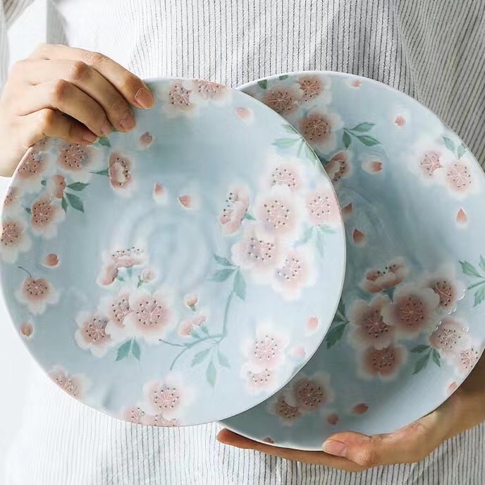 日本进口美浓烧漫舞樱花粉蓝8.3英寸碗详情图5