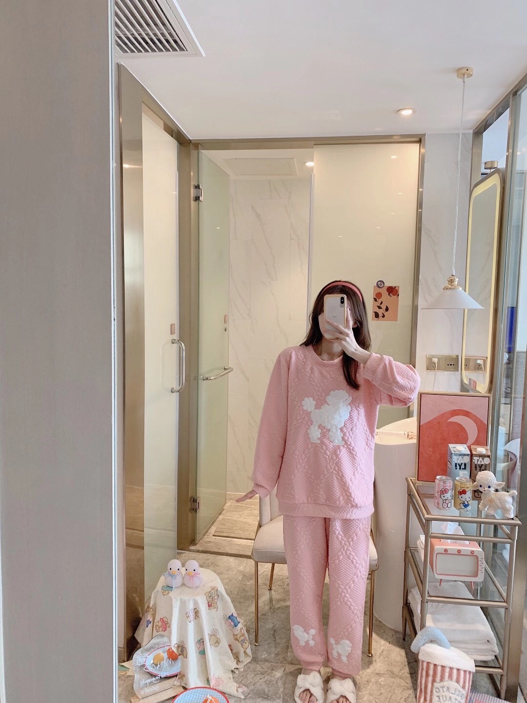 秋冬季新款韩版时尚休闲套装居家女士保暖卡通小狗睡衣套装空气棉详情图5