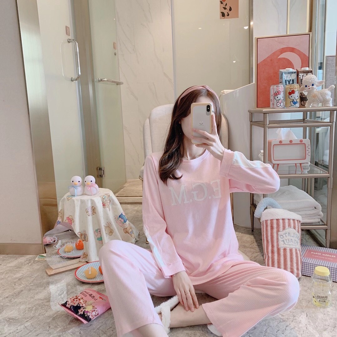 Spring and autumn new Korean-style fashionable casual pajama sets, home wear, long-sleeved pajamas, EGM letter cute fairy pajamas detail image 3