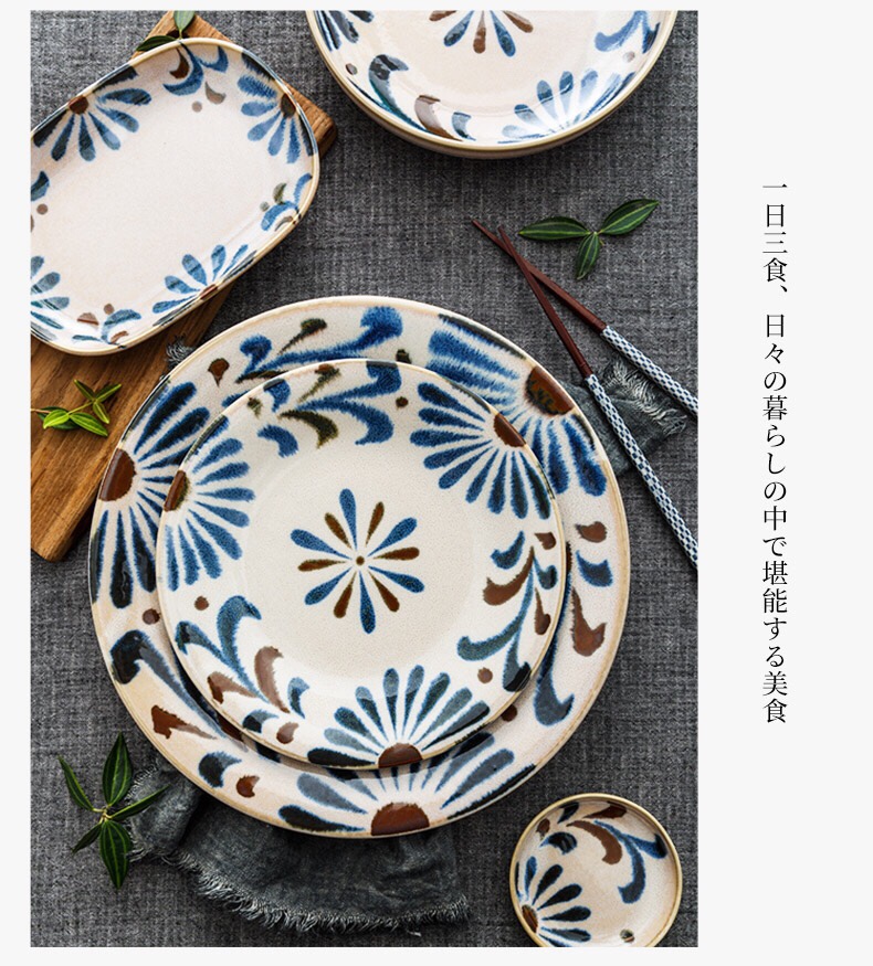 日本进口美浓烧冲绳花长方盘详情图5