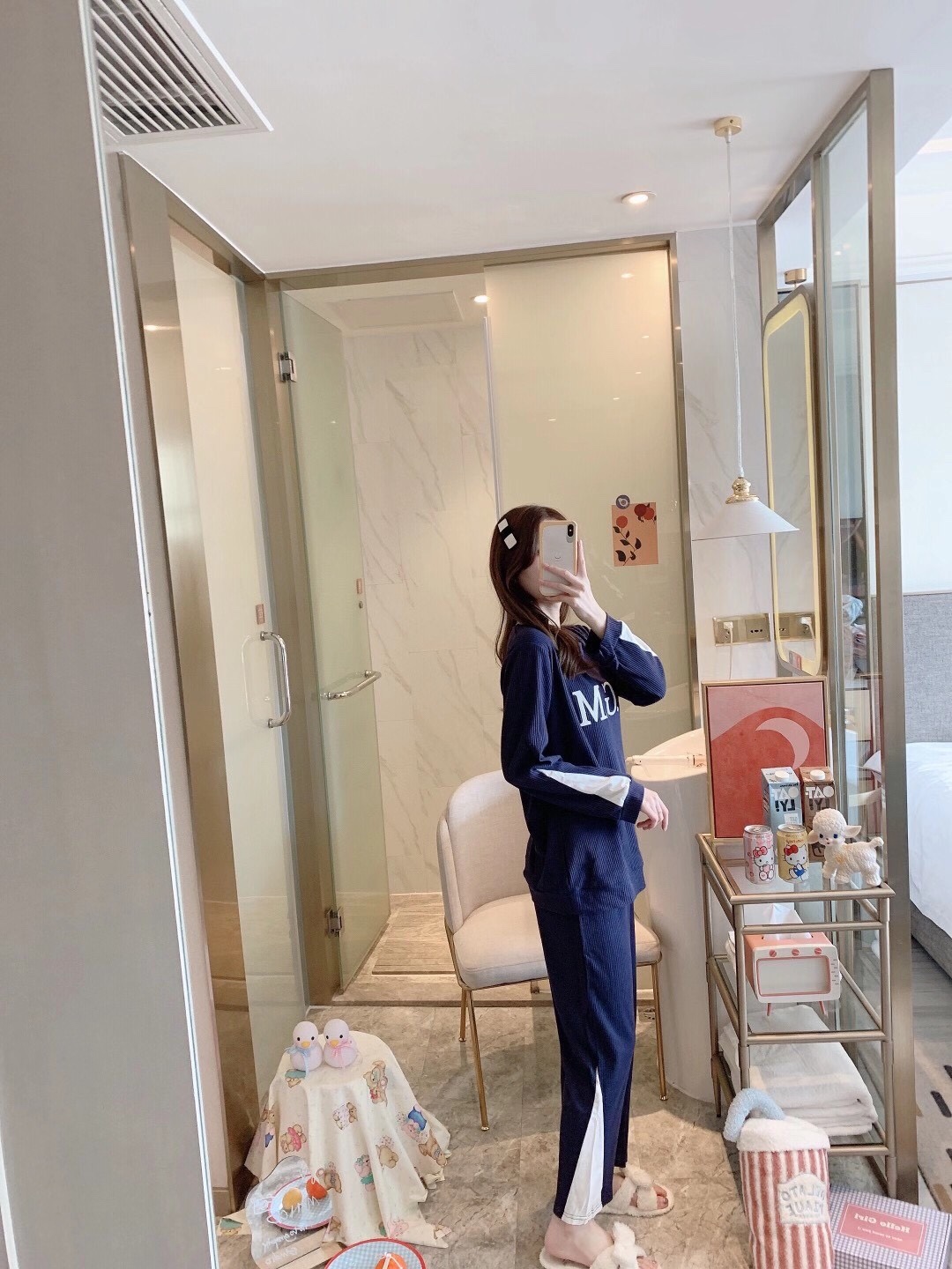 Spring and autumn new Korean-style fashionable casual pajama sets, home wear, long-sleeved pajamas, EGM letter cute fairy pajamas detail image 5