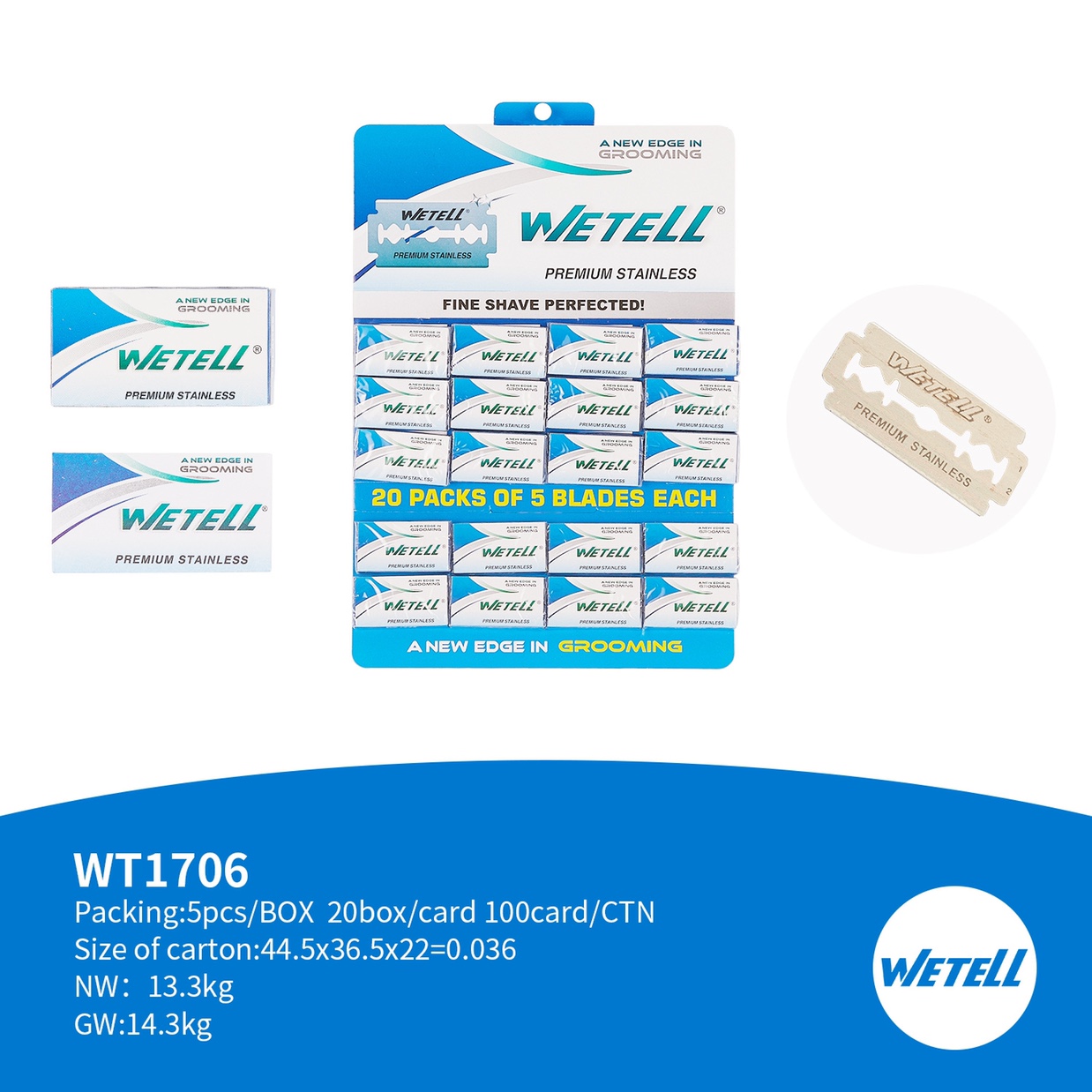 WETELL厂家直销碳钢双面刀片老式刀架专用刮胡刀剃须理发刀片