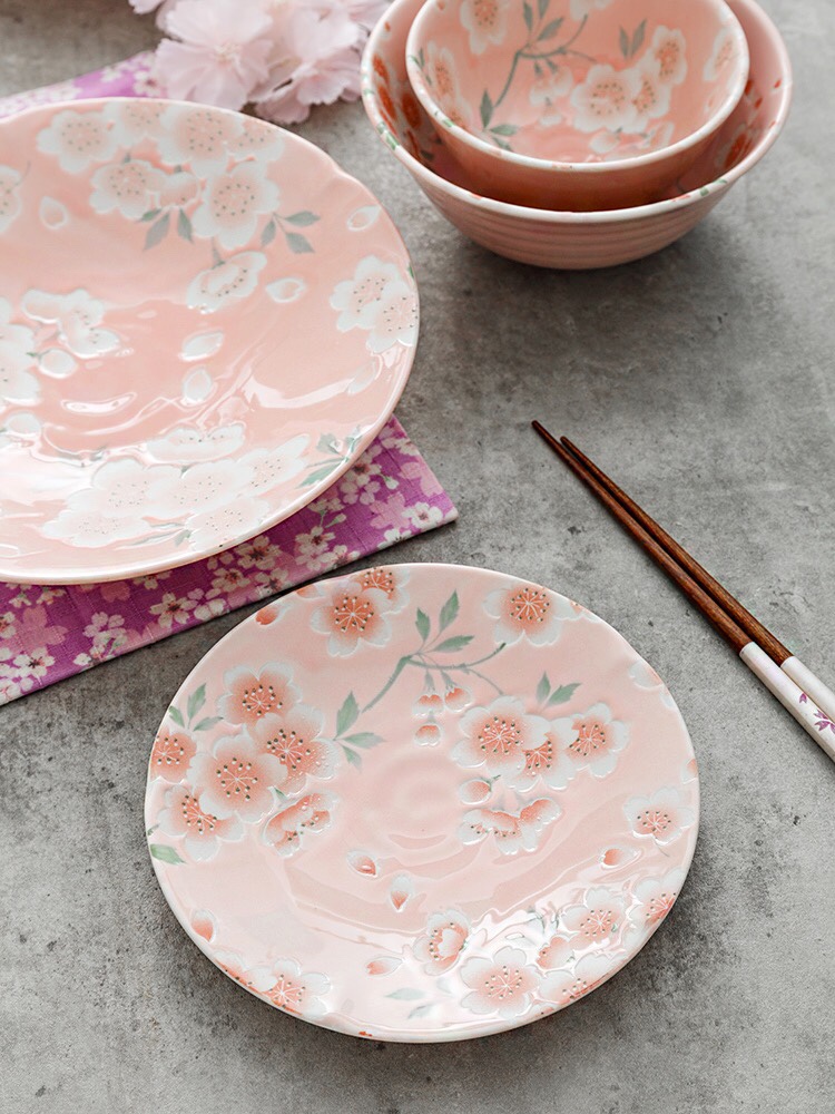8.3-inch pink bowl of Japanese imported Mino yakiniku Manwu Cherry blossoms detail image 2