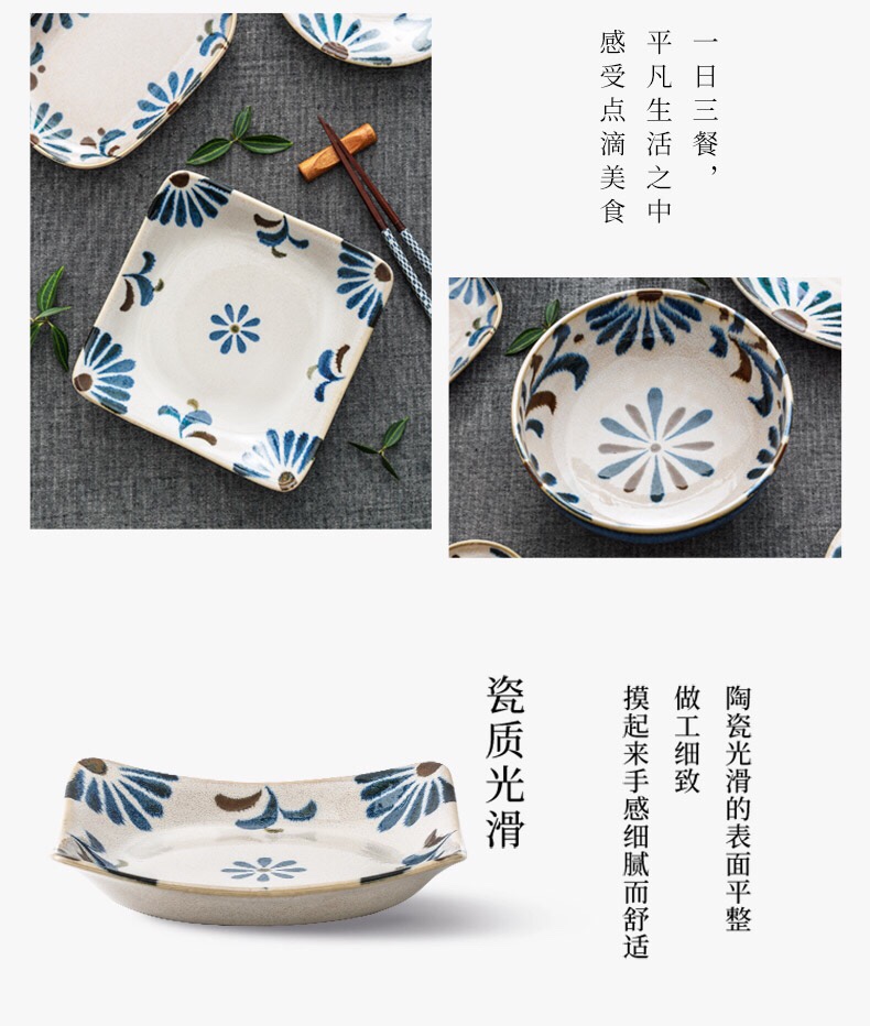 日本进口美浓烧冲绳花7英寸翘角四方盘详情图3