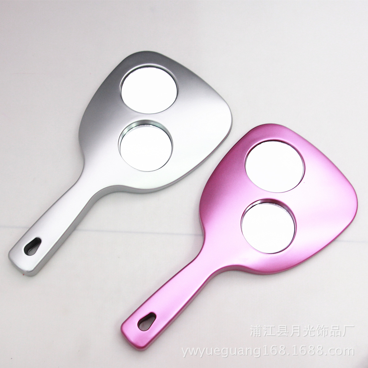 三面手柄镜 礼品化妆镜 背面双圆形化妆镜 镜子 2X/3X放大镜子化妆镜