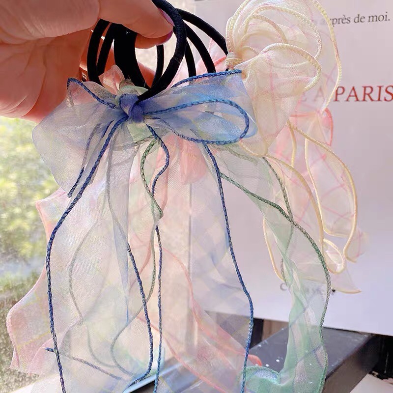 51323韩国ins慵懒风彩色轻纱格子雪纺飘带头详情图1