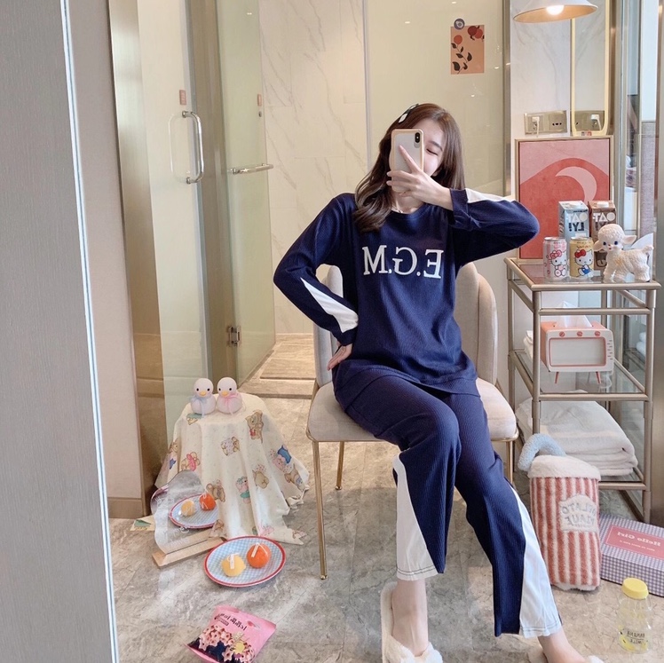 Spring and autumn new Korean-style fashionable casual pajama sets, home wear, long-sleeved pajamas, EGM letter cute fairy pajamas
