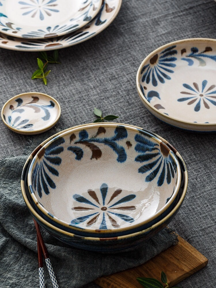 8.5-inch Okinawan flower soup bowl imported from Japan with Mino ware detail image 2