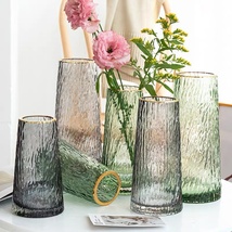 北欧ins轻奢玻璃花瓶描金彩色冷纹百合鲜花干花插花瓶客厅摆件
