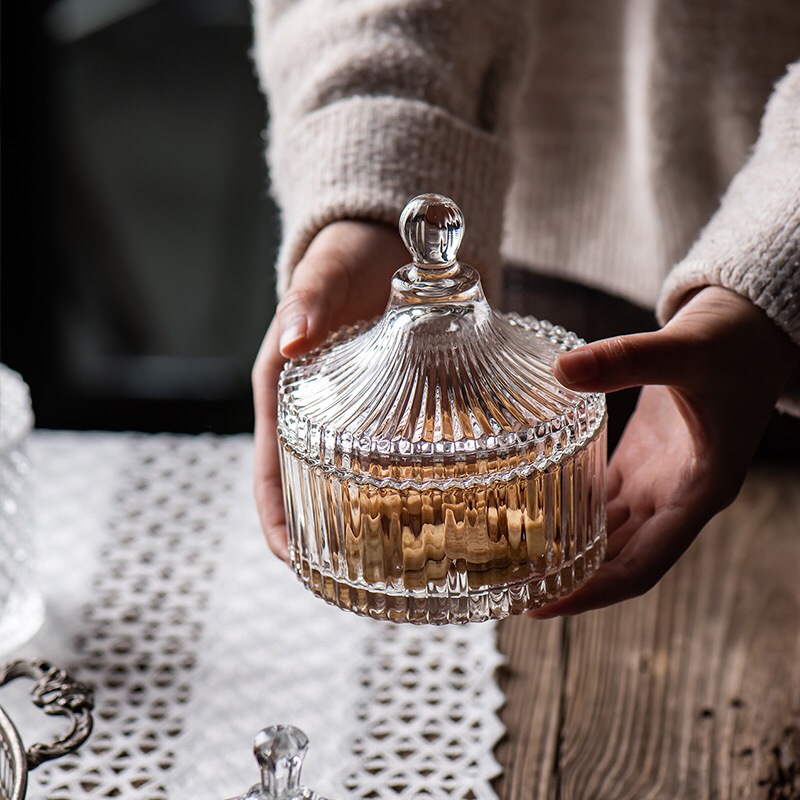 European Crystal Glass Candy Cup Creative Living Room Candy Jar Dry Fruit Bowl Sugar Bowl Fruit Bucket With Lid Fruit Cup Jewelry Box Specification drawing