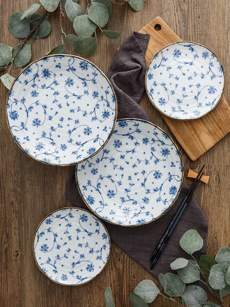 A 9.1-inch deep plate of Japanese imported Mino burnt Mantang grass detail image 2