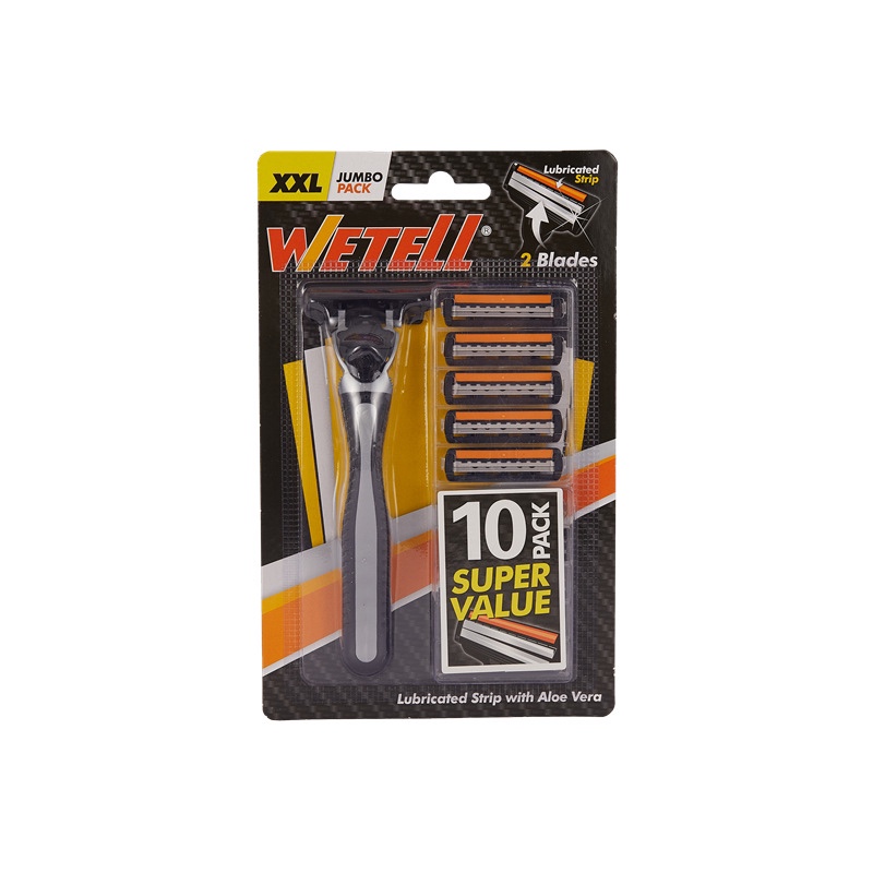 WETELL厂家新款一次性手动剃须刀二层不锈钢可替换刀头10刀头产品图