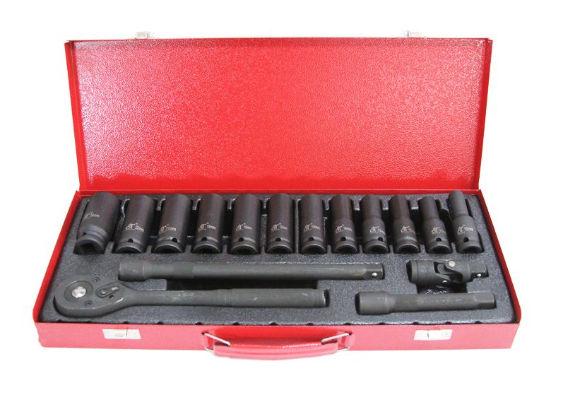 黑色款汽车维修轮胎拆卸1/2套筒工具17PCS加长气动套筒组带扳手组