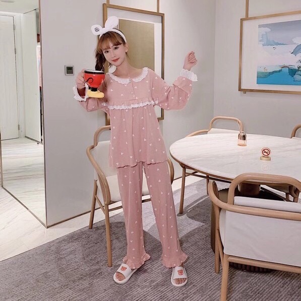 Autumn 2020 new Korean fashion leisure suit home long-sleeved pajamas lovely girl heart pajamas pitted cotton thumbnail