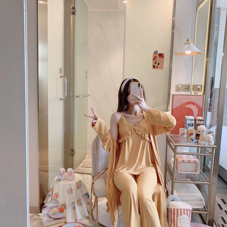 Hot style spring/autumn new three-piece south Korean fashion pajama suit home wear long-sleeved pajama fairy essential thumbnail