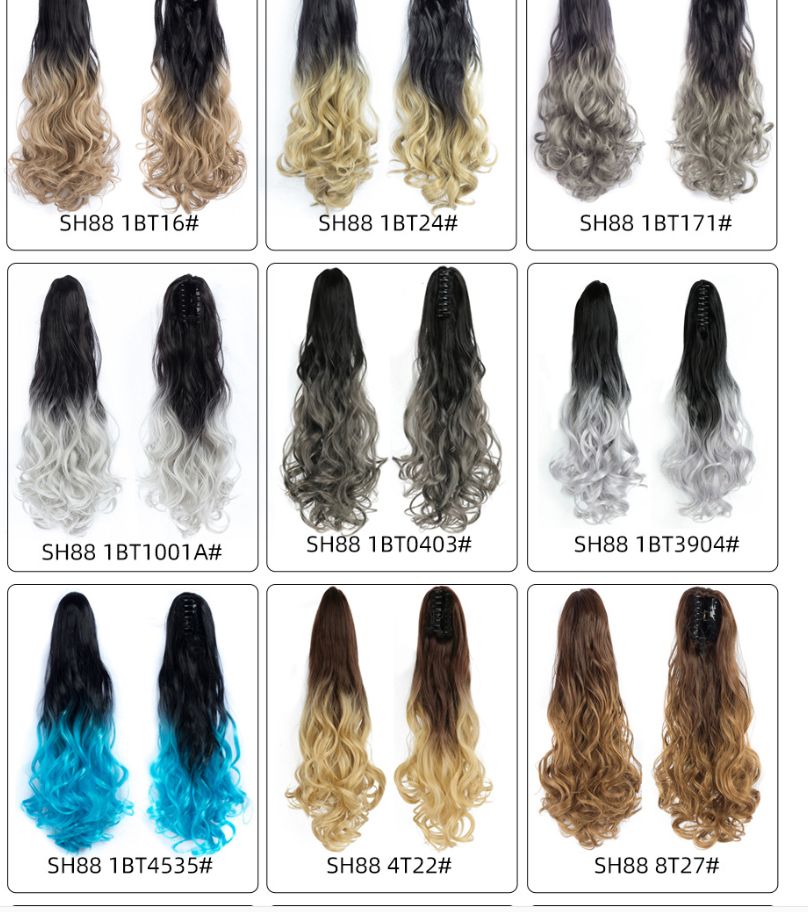 New dyed gradient color fluffy fleece ponytail, pear blossom ponytail, synthetic fiber wig, women's curly hair, short ponytail details Picture