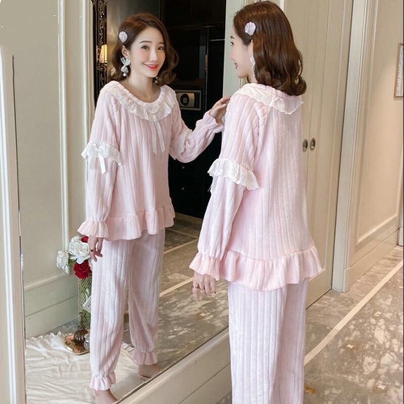 New coral fleece pajamas for women with fleece and thickened flannel princess style, sweet and cute home wear set for winter Application Scenario